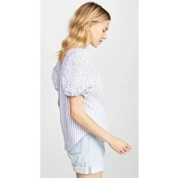 NEW Petersyn Zadie puff short sleeve button front cotton top, white, M - Picture 2 of 16
